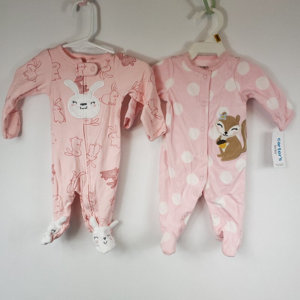Carters 2 Pack Long Slv Footed Onesies Baby Girls Newborn Pajamas
